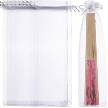 Imagem de Gadpiparty 50 peças grandes sacos de de organza com cordão branco dobrável bolsa leque de mão festa favor casamento brinquedos doces bolsa de suprimentos de embrulho (25 x 6,9
