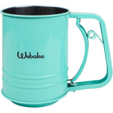 Imagem de Peneira de farinha Webake para assar aço inoxidável com uma mão pequena peneira de farinha para cozinha, peneira em pó cacau suprimentos para assar verde menta elegante