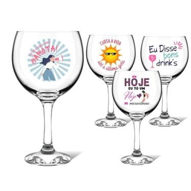 Imagem de 1 Taça Gin/Drinks Estampada 630ml Vidro Transparente Resistente P/Mulheres Ideia de Presente Lembrancinha Festa Premium (Drinks)