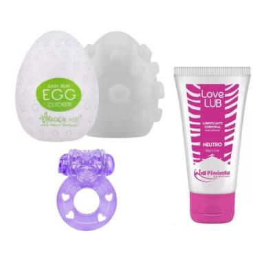 Imagem de Kit Ovo Masturbador Lubrificante Love Lub Anel Peniano Egg - Smart Int