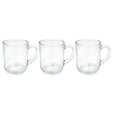 Imagem de 3 Canecas 250ml De Vidro Lisa Praticasa Transparente