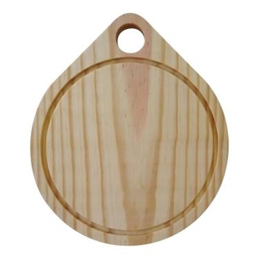 Imagem de Tábua de Hambúrguer em Madeira de Pinus Natural Maciço - Redonda com Furo com Óleo Mineral Cor:PINUS NATURAL;Tamanho:22X