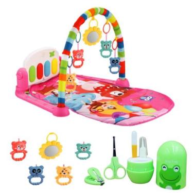 Imagem de Tapete Atividade Infantil Rosa Menina + Kit Manicure Bebê - Color Baby