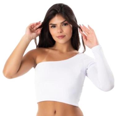 Imagem de Kit 2 Cropped Manga Longa Mula Manca Ombro Só Feminino Top Sem Bojo Bá