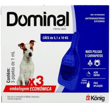 Imagem de Dominal pipeta para cães 5,1 a 10kg 1ml azul com 3 unidades prevenção 
