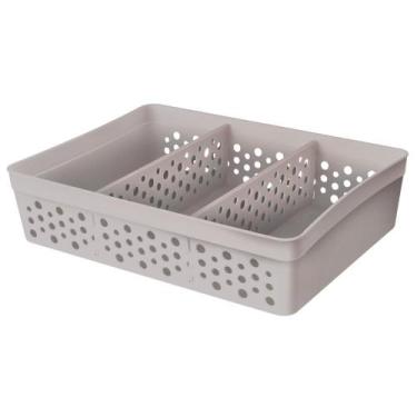 Imagem de Cesto Organizador Rattan c/ 2 Divisórias Tam GG P/ Joias Maquiagem Miu