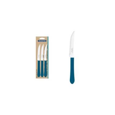 Imagem de Conjunto 3 Facas Leme Azul Tramontina Aço Inox