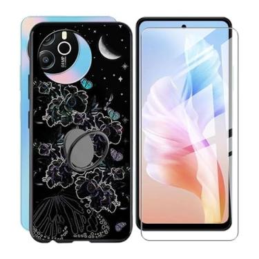 Imagem de KJYFOANI Capa para Blackview Shark 8, [1 x película protetora de vidro temperado], capa amortecedora de TPU macio à prova de choque, com suporte de anel de rotação de 360° [suporte de anel de rotação