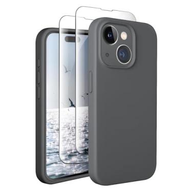 Imagem de SUW Capa para iPhone 15 Plus com 2 protetores de tela [proteção total da câmera], forro de microfibra macio antiarranhões dentro, capa protetora de silicone à prova de choque para iPhone 15 Plus de