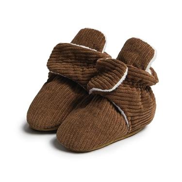 Imagem de Sawimlgy Botas de algodão para bebês recém-nascidos, meninas, meninos, pantufas, macias, para quarto, antiderrapante, com aderências, sapatos quentes de berço para primeiro passo, presente de chá de aniversário, 03b/marrom, 6-12 Meses