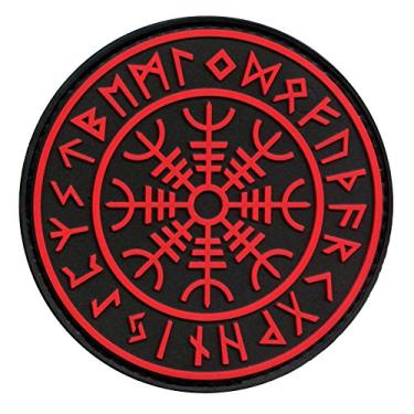 Imagem de LEGEEON Norse Aegishjalmr Helm of Awe Rune PVC Patch (preto e vermelho)