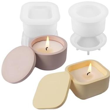 Imagem de LSLEVA Caixas de armazenamento com tampas – moldes criativos de silicone para vasos de vela, moldes de fabricação de garrafas de listras redondas e quadradas de concreto para armazenamento e castiçais