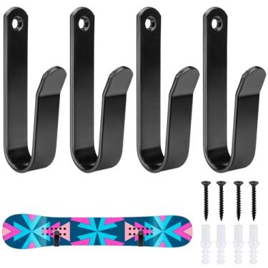 Imagem de SOKOSEY Pacote com 4 clipes de montagem na parede de snowboard, suporte de parede de snowboard, suporte de parede horizontal para skate com parafusos, suporte de parede para exibição de snowboard,