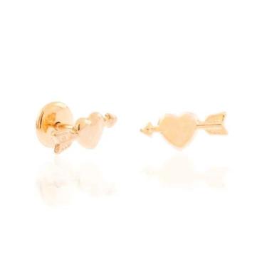 Imagem de Brincos rommanel banhado ouro 18k feminino coração flecha pequeno 5221