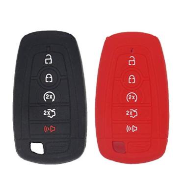 Imagem de Capa LemSa de silicone de borracha com 2 peças, suporte protetor remoto sem chave para Ford Fusion F250 F350 F450 F550 Edge Explorer 2019 2018 2017 Mustang F-150 Expedition Ecosport M3N-A2C93142600, preto/vermelho