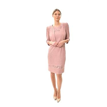 Imagem de Brianna Milay Vestido feminino de malha texturizado sem mangas com bordado embutido e jaqueta coordenada, Ouro rosa, 44