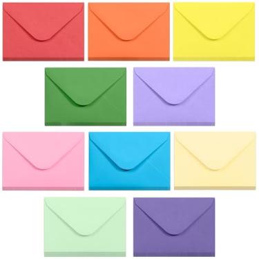 Imagem de Envelopes de cartão de presente - Mini envelopes de 100 unidades, envelopes de cartão de visita de papel, bolsos pequenos em massa para pequenos cartões de notas, 10 cores, 10 x 7 cm
