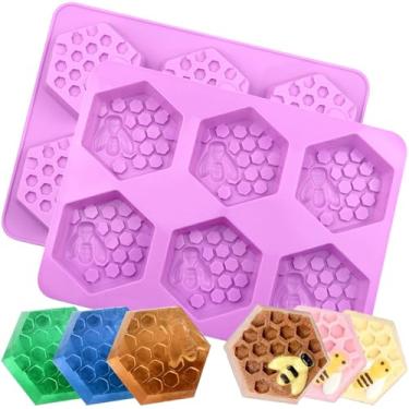 Imagem de 2 moldes de silicone de abelha em forma de colmeia em forma de colmeia para fazer sabão caseiro, gelatina DIY, bomba de banho, vela de cera de abelha, resina