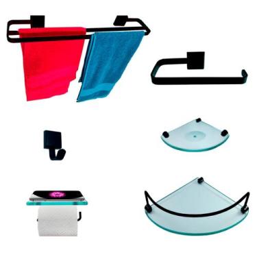 Imagem de Kit Para Banheiro Luxo Premium Preto Modelado Vidro Incolor - VSA