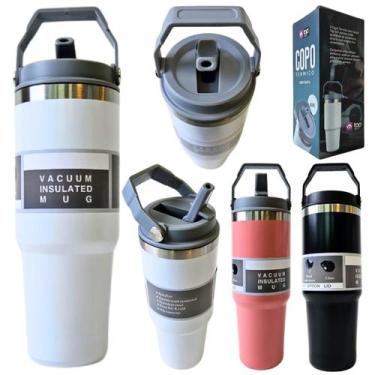 Imagem de Copo Térmico Inox 800ml Alça Canudo com Tampa Antivazamento - TOP UTIL