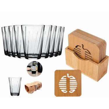 Imagem de Kit 6 Copos Vidro Amazonia + 6 Descanso de Copos e Suporte - Nadir Fig
