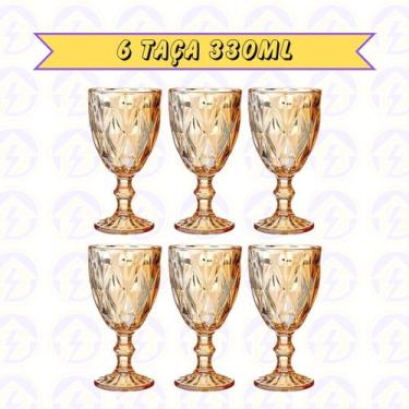 Imagem de 6 Taça Diamante de Vidro Ambar Metalizada 330ML Eventos - Class Home, 