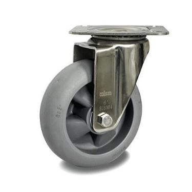 Imagem de Rodizio industrial aço Inox giratório 6 pol. placa S/freio roda macia 