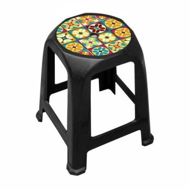 Imagem de Banqueta Preta Decorada Banco De Plastico Suporta 120 Kg - Usual Utili