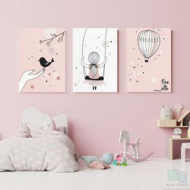 Imagem de Kit 3 Quadros Decorativos infantil  menina voe alto 20x28 - Bs Quadros