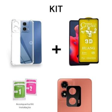 Imagem de Kit Proteção Capa Transparente Para Moto G24 + Película Câmera + Pelíc