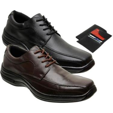 Imagem de Kit 2 Sapatos Social Casual de Couro Ortopédico Cadarço Masculino com 