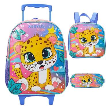 Imagem de Kit Mochila de Rodinha Lancheira Estojo Xeryus Onça Colorido