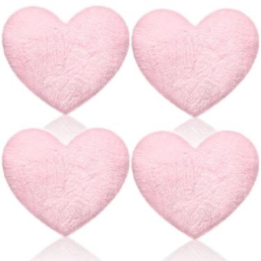 Imagem de Almofadas Remerry em forma de coração de pele de coelho sintética rosa x4
