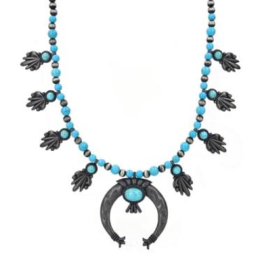 Imagem de Crooked Fence Colar feminino de turquesa boêmia, moderno, com pingente de turquesa ocidental, joias modernas, presentes de aniversário para mulheres, estilo ocidental, colar turquesa, Medium, Prata