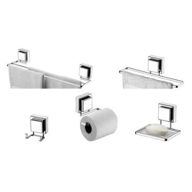 Imagem de kit lavabo banheiro cromado ventosa 05 peças Future