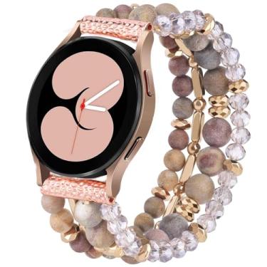 Imagem de VISOOM Pulseiras femininas de pedra natural Galaxy Watch 4 5 6 para Samsung Galaxy Watch 6, 5, 4, 2 de 44 mm e 40 mm, feita à mão Boho Samsung Galaxy Watch 6 Classic de 47 mm, relógio 5 Pro Watch 4