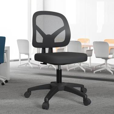 Imagem de KIZECK Cadeira de mesa moderna baixa giratória para computador doméstico sem braços para estudo e trabalho de adultos, tela traseira, preta