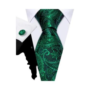 Imagem de Conjunto de Gravata e Abutões Masculinos - Verde Menta, Cerceta, Oliva