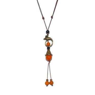 Imagem de Zlanderah Colares femininos longos boho com contas de cerâmica hippie laranja, joias boêmias, presentes femininos, Adjustable, Cerâmica, Sem Pedra Preciosa