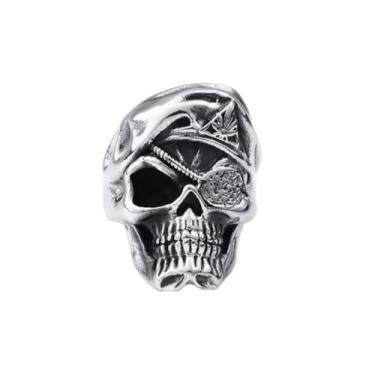 Imagem de Anel Caveira em Aço Inox Soldado com Boina Tapa Olho (19)
