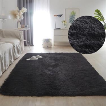 Imagem de Tapete de pelúcia para decoração de sala de estar, tapete fofo, grosso, infantil, quarto, tapetes antiderrapantes, macios, tapetes grandes, piso, preto, 40x60cm