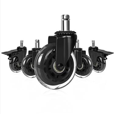 Imagem de Hirate Rodízios para cadeira de 7,6 cm, rodas giratórias resistentes e traváveis, haste universal de substituição de 7/16" x 7/8" para cadeiras de jogos de escritório (pacote com 5, 2 com freio duplo e 3 sem)