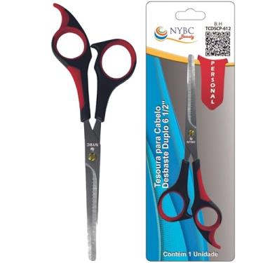 Imagem de Tesoura Para Cabelo Desbaste Simples NYBC Beauty - 6 1/2" - 165mm, Cabo Vermelho e Preto, Leve e Eficiente, Para Uso Doméstico e Profissional