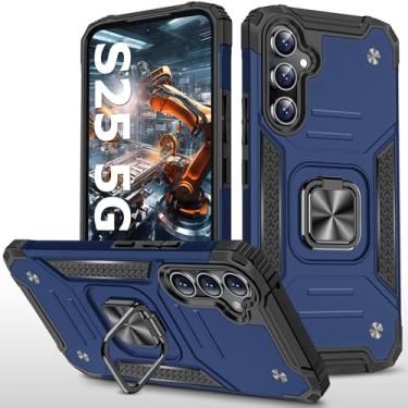 Imagem de sqgylgl Capa para Samsung Galaxy S25 5G robusta de grau militar armadura à prova de choque S25 capa magnética com anel de metal 360 suporte magnético para Samsung Galaxy S25 (azul)