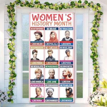 Imagem de Buxiuer Decoração de porta do mês da história feminina marcha dia internacional da mulher capa famosa citações femininas rosa escola sala de aula escritório porta banner
