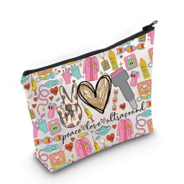 Imagem de WZMPA Sonography Tech Bolsa de maquiagem cosmética para presente de ultrassom paz amor ultrassom bolsa com zíper para radiologista estudante de graduação, Peace Ultrasound F, Ajuste