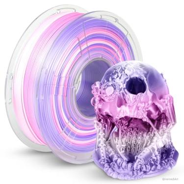 Imagem de JAYO Filamento PLA+ Silk Rainbow 1,75 mm, filamento de impressora 3D multicolorido brilhante, mudanças rápidas de cor a cada 8 metros em lilás-violeta, 1,1 kg/2,4 lbs