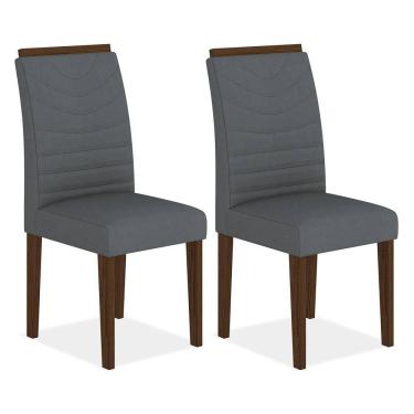 Imagem de Kit 02 Cadeiras Estofadas Lima Imbuia/cinza - Móveis Arapongas