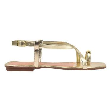 Imagem de Sandália Rasteira Feminina de Fivela Pedrarias Strass Colorido Confort