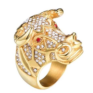 Imagem de PAURO Anel masculino de aço inoxidável, zircônia cúbica, touro, touro, tribal, motociclista, Zircônia, aço inoxidável, banhado a ouro, ouro e metal, Zircônia cúbica